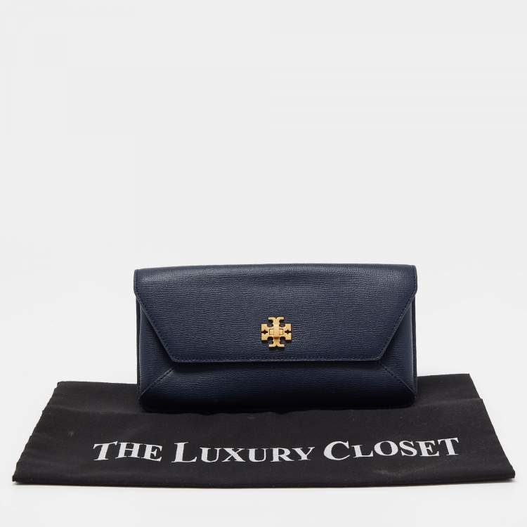Pre Owned Tory Burch Blue Leather Kira Clutch