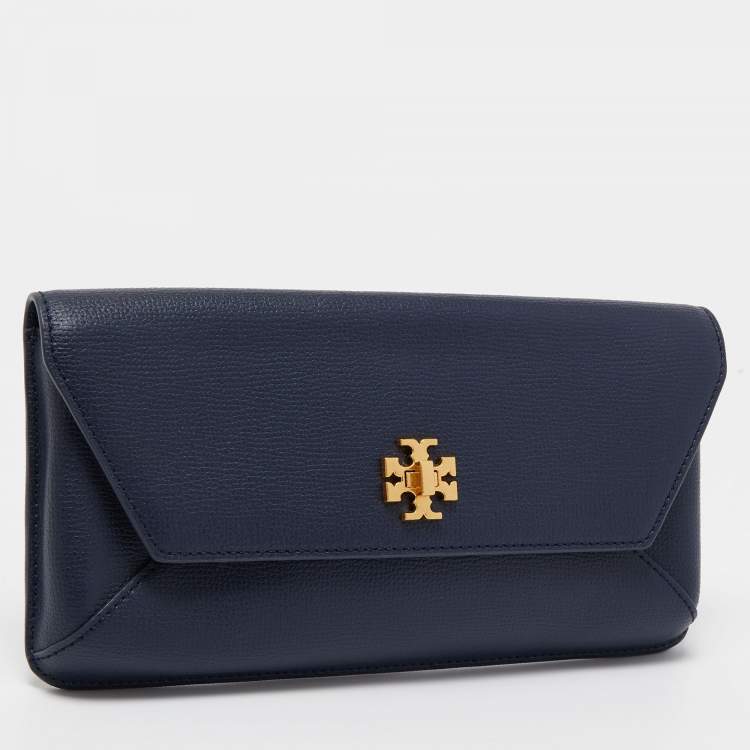 Pre Owned Tory Burch Blue Leather Kira Clutch