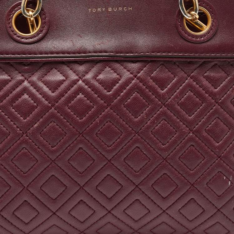 Pre Owned Tory Burch Burgundy Quilted Leather Fleming Satchel