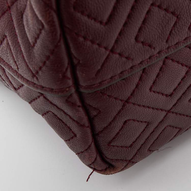 Pre Owned Tory Burch Burgundy Quilted Leather Fleming Satchel