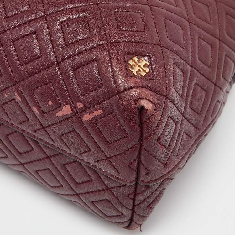 Pre Owned Tory Burch Burgundy Quilted Leather Fleming Satchel