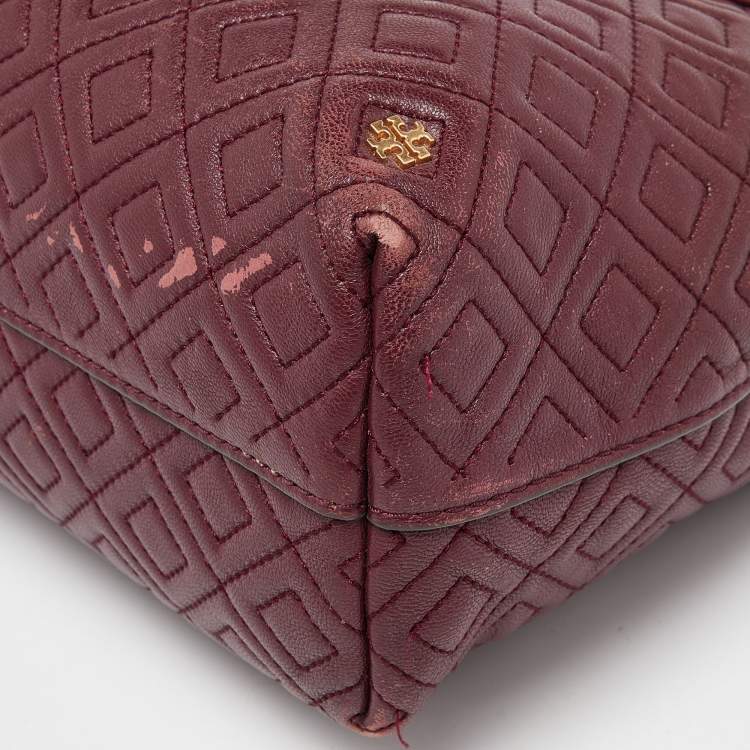 Pre Owned Tory Burch Burgundy Quilted Leather Fleming Satchel