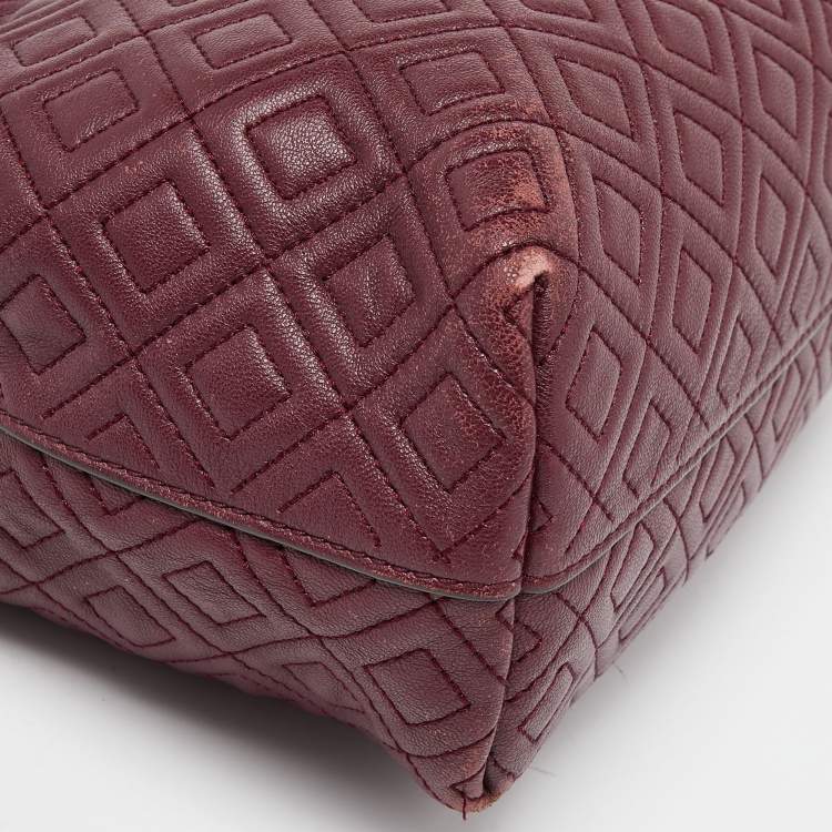 Pre Owned Tory Burch Burgundy Quilted Leather Fleming Satchel