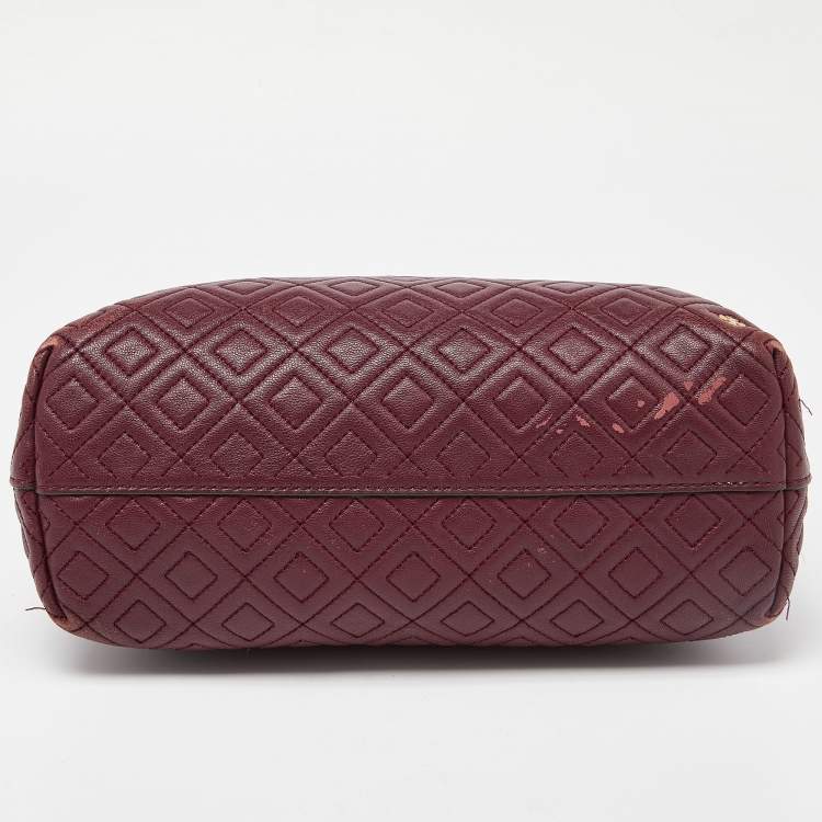 Pre Owned Tory Burch Burgundy Quilted Leather Fleming Satchel