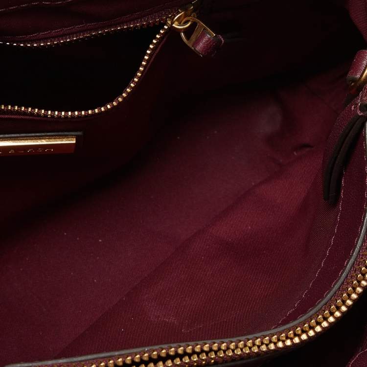 Pre Owned Tory Burch Burgundy Quilted Leather Fleming Satchel