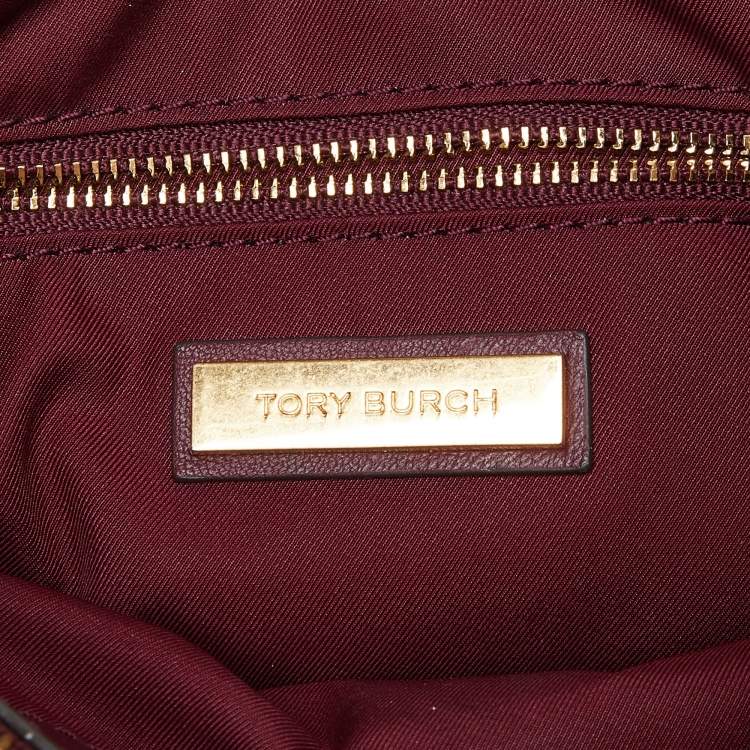 Pre Owned Tory Burch Burgundy Quilted Leather Fleming Satchel