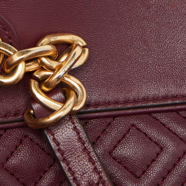 Pre Owned Tory Burch Burgundy Quilted Leather Fleming Satchel