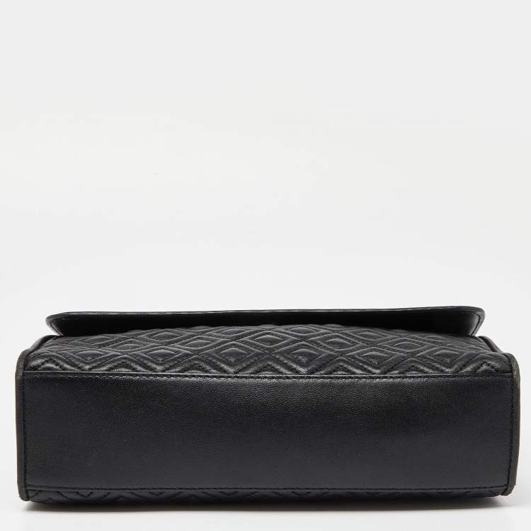 Pre Owned Tory Burch Black Leather Large Fleming Shoulder Bag