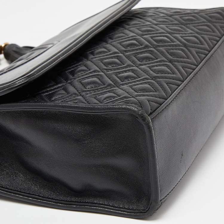 Pre Owned Tory Burch Black Leather Large Fleming Shoulder Bag