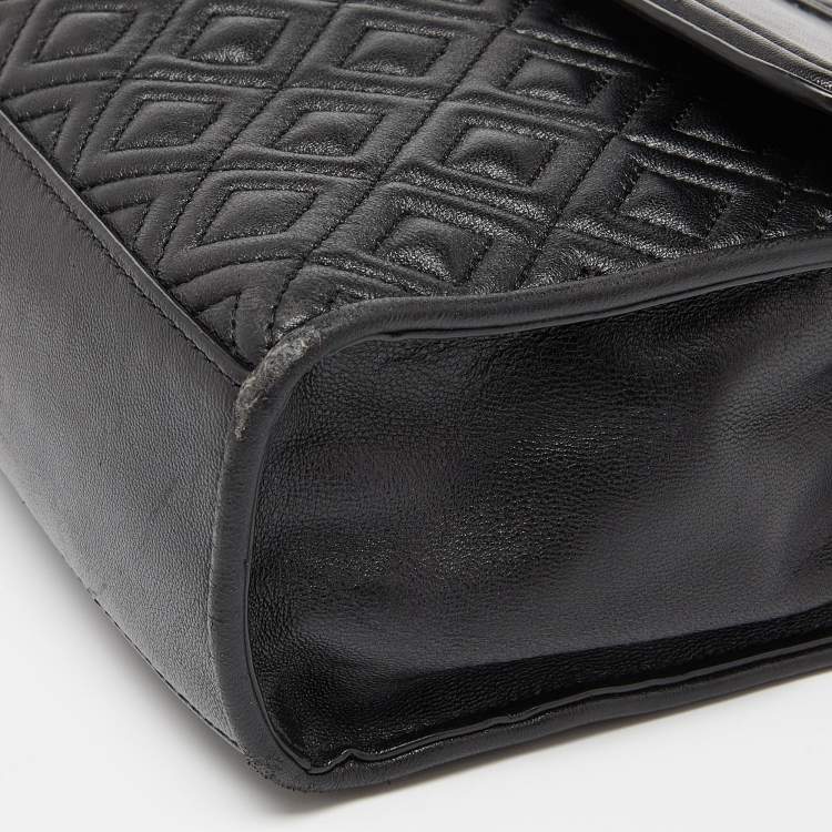 Pre Owned Tory Burch Black Leather Large Fleming Shoulder Bag