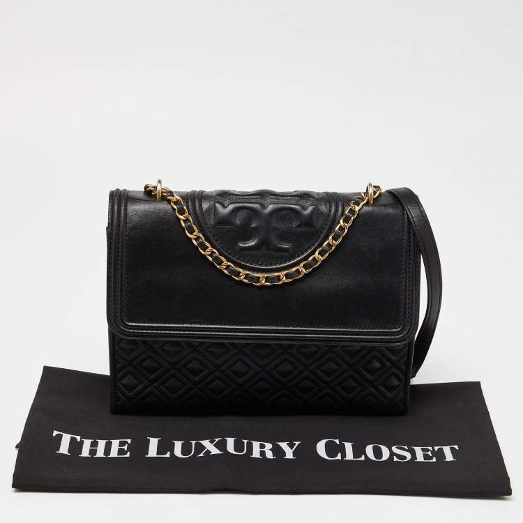 Pre Owned Tory Burch Black Leather Large Fleming Shoulder Bag