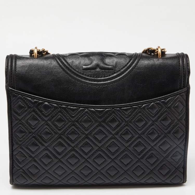 Pre Owned Tory Burch Black Leather Large Fleming Shoulder Bag