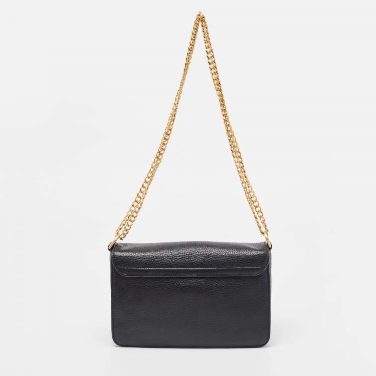 Pre Owned Tory Burch Black Grained Leather Chelsea Shoulder Bag