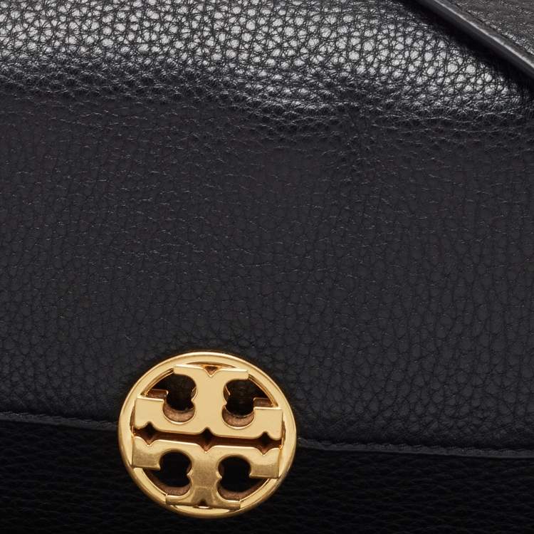 Pre Owned Tory Burch Black Grained Leather Chelsea Shoulder Bag