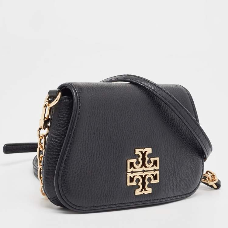 Pre Owned Tory Burch Black Leather Mini Britten Crossbody Bag