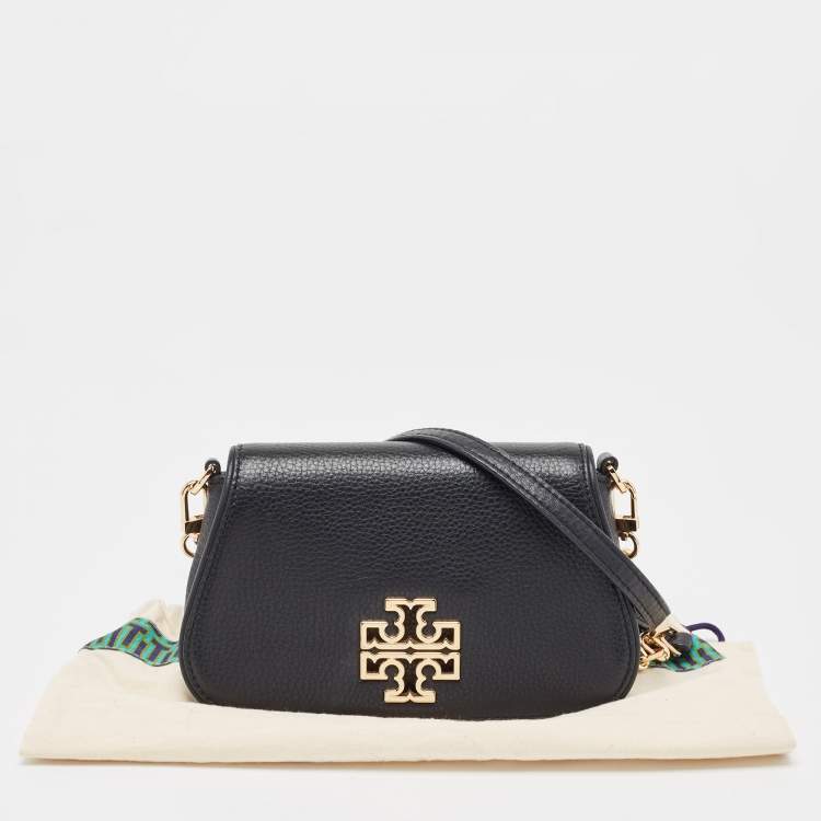 Pre Owned Tory Burch Black Leather Mini Britten Crossbody Bag