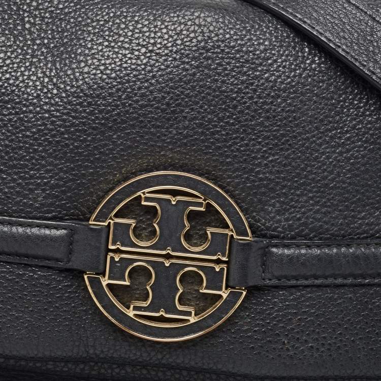 Pre Owned Tory Burch Black Leather Amanda Foldover Crossbody Bag