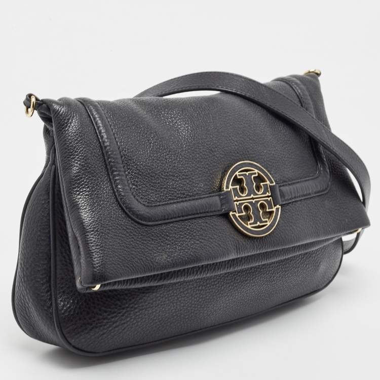 Pre Owned Tory Burch Black Leather Amanda Foldover Crossbody Bag