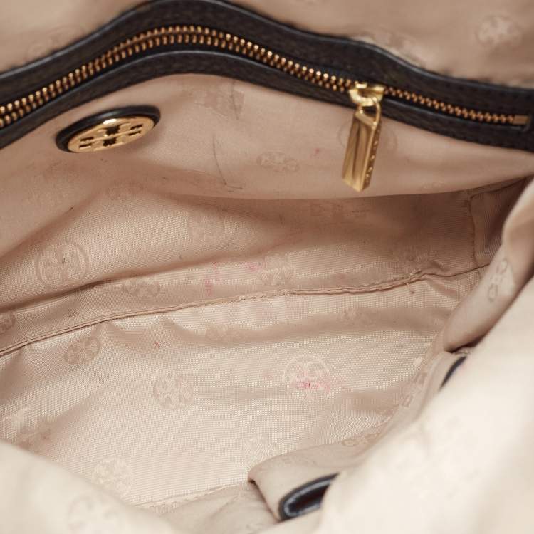 Pre Owned Tory Burch Black Leather Amanda Foldover Crossbody Bag