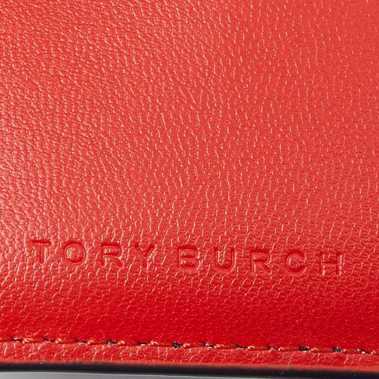 Pre Owned Tory Burch Blue Leather Robinson Flap Trifold Wallet