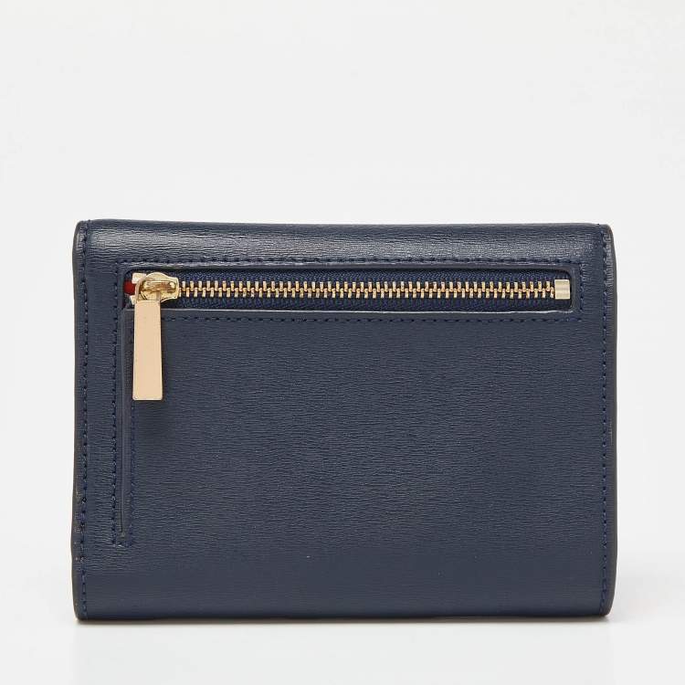 Pre Owned Tory Burch Blue Leather Robinson Flap Trifold Wallet