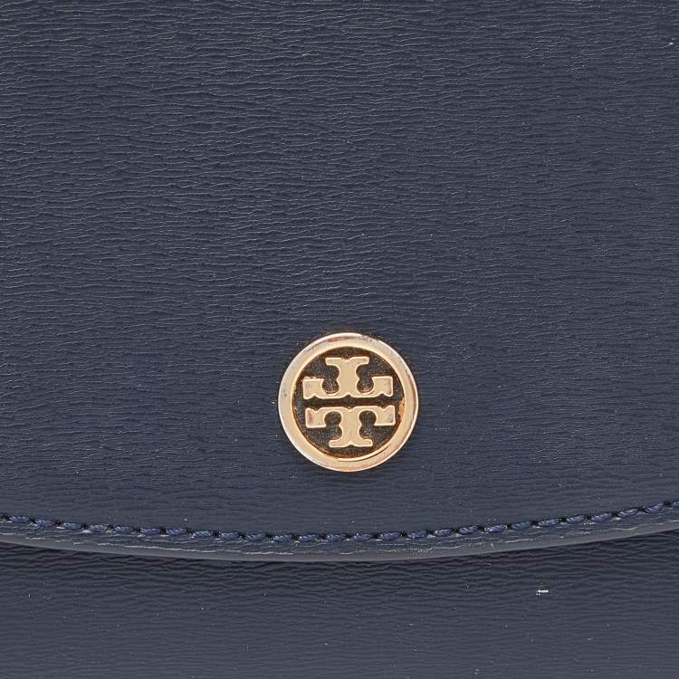 Pre Owned Tory Burch Blue Leather Robinson Flap Trifold Wallet