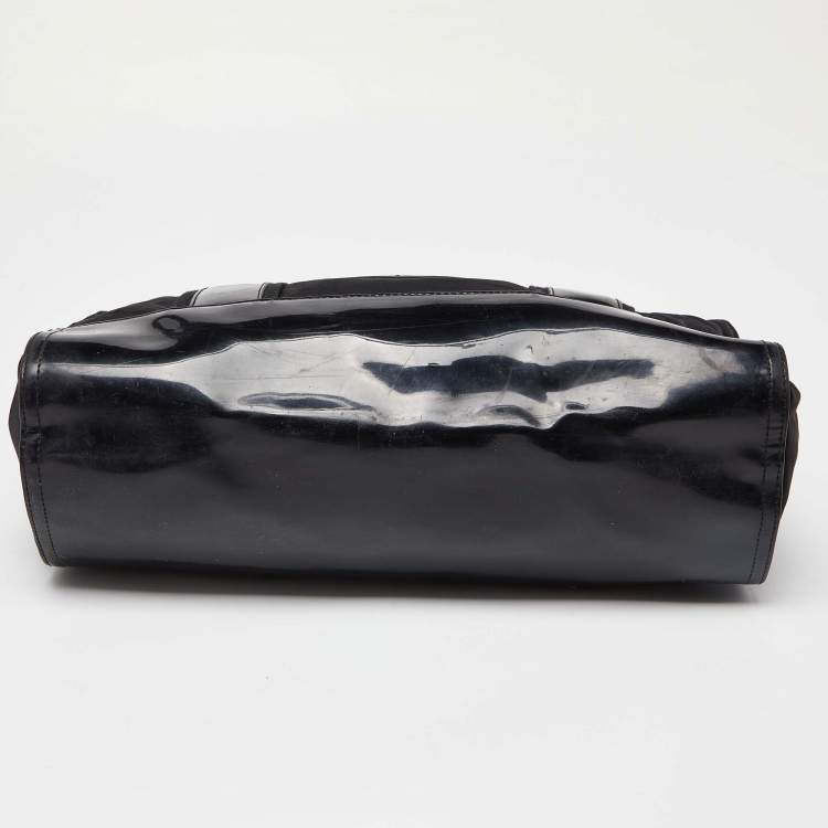 Pre Owned Tory Burch Black Nylon and Leather Ella Tote