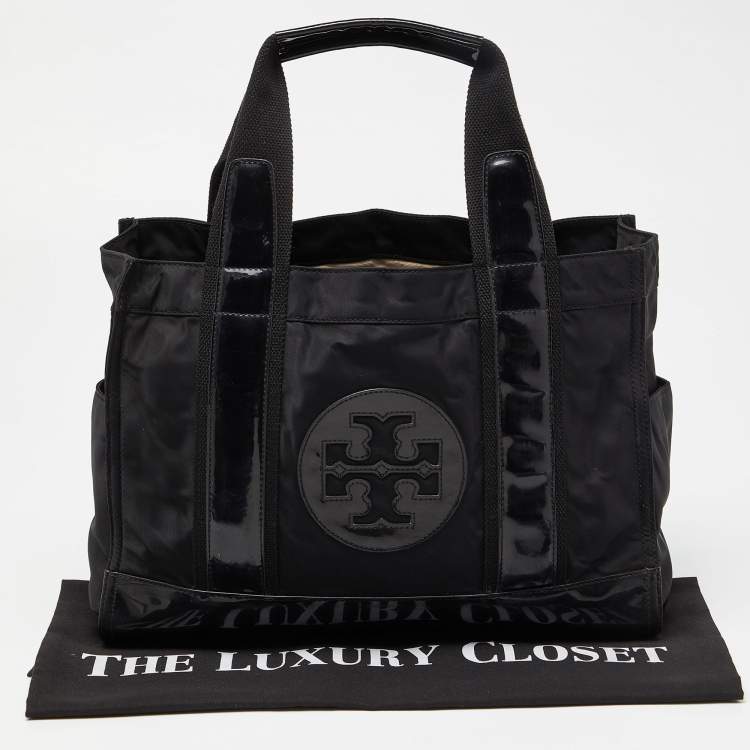 Pre Owned Tory Burch Black Nylon and Leather Ella Tote