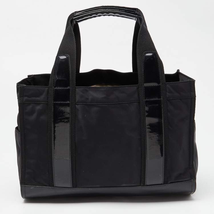 Pre Owned Tory Burch Black Nylon and Leather Ella Tote