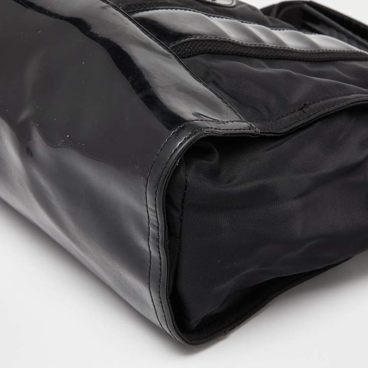 Pre Owned Tory Burch Black Nylon and Leather Ella Tote