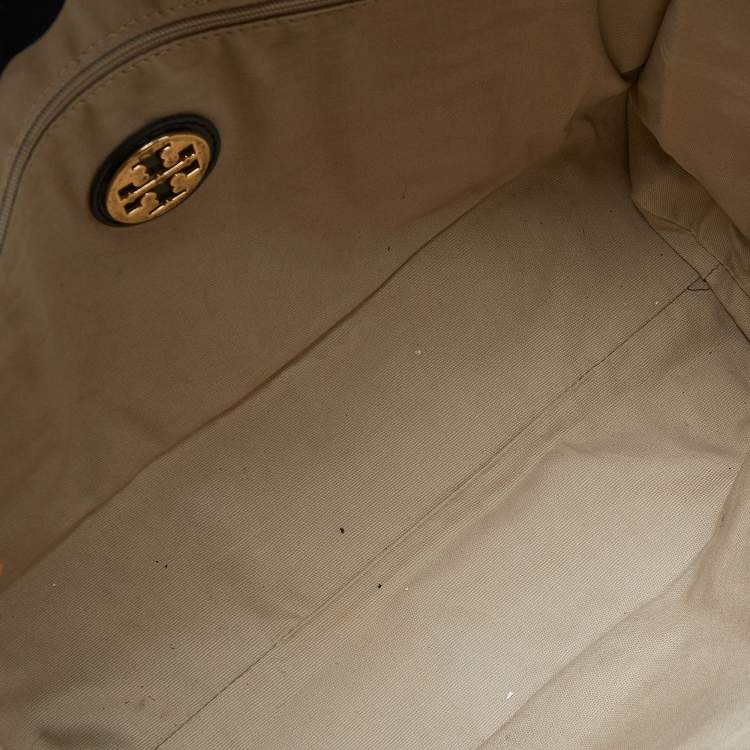 Pre Owned Tory Burch Black Nylon and Leather Ella Tote