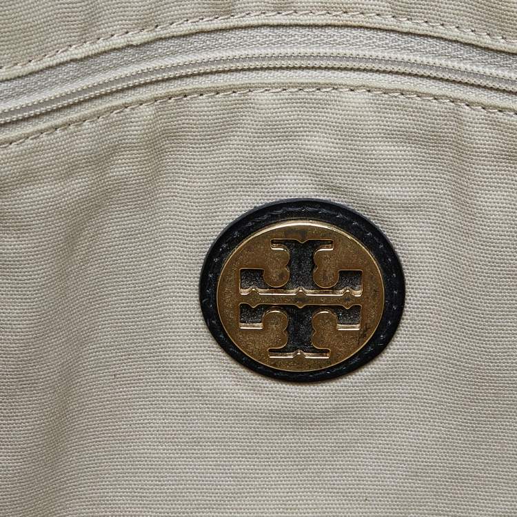 Pre Owned Tory Burch Black Nylon and Leather Ella Tote