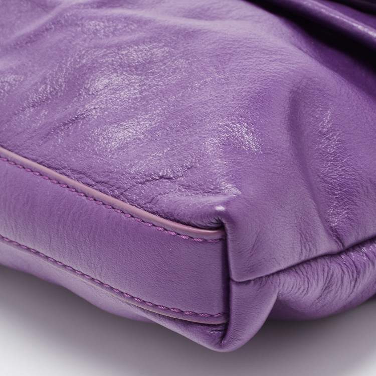 Pre Owned Tory Burch Purple Leather Verona Foldover Crossbody Bag