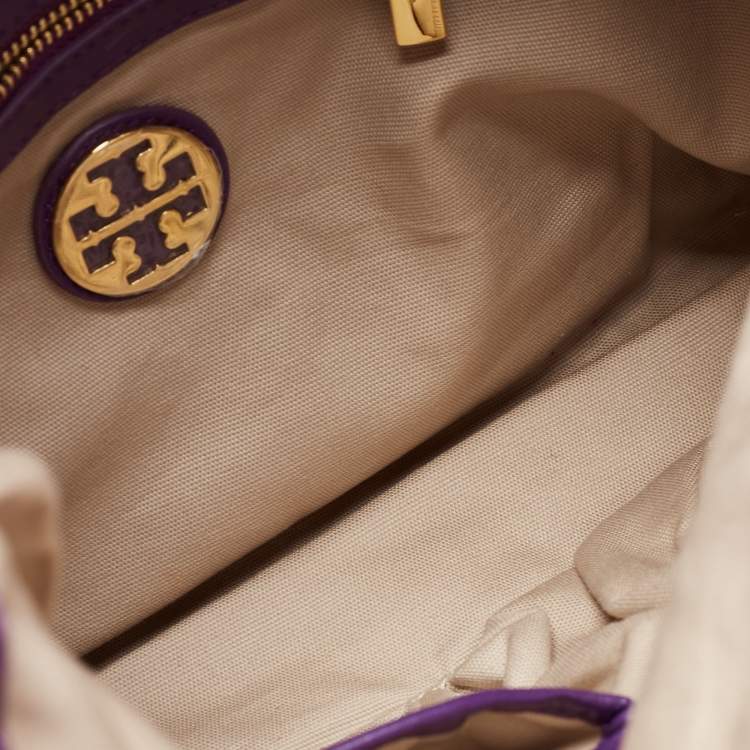 Pre Owned Tory Burch Purple Leather Verona Foldover Crossbody Bag