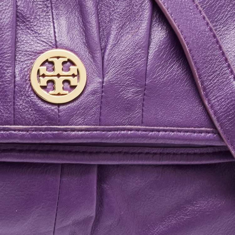 Pre Owned Tory Burch Purple Leather Verona Foldover Crossbody Bag