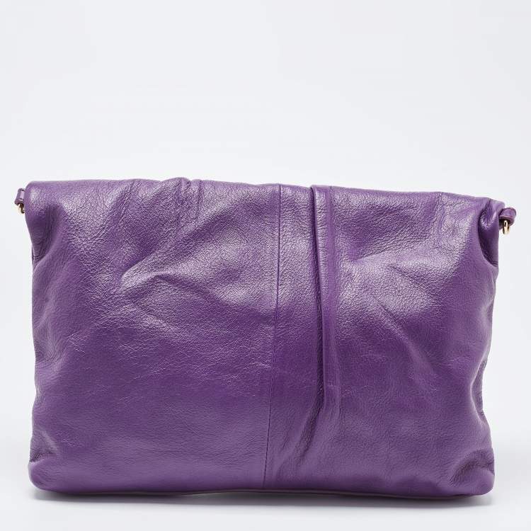 Pre Owned Tory Burch Purple Leather Verona Foldover Crossbody Bag