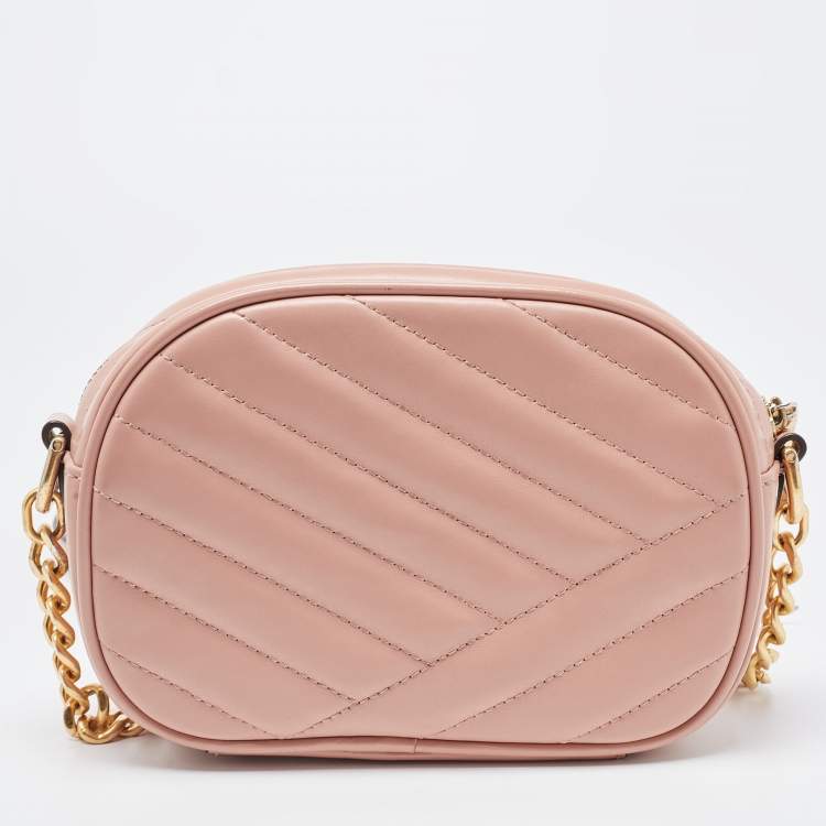 Pre Owned Tory Burch Pink Leather Kira Camera Crossbody Bag