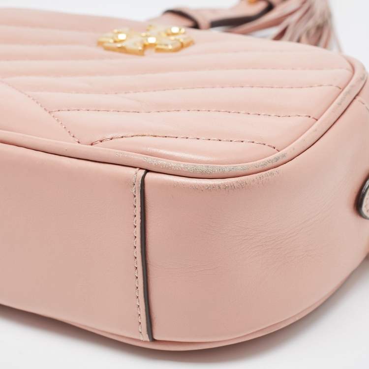Pre Owned Tory Burch Pink Leather Kira Camera Crossbody Bag