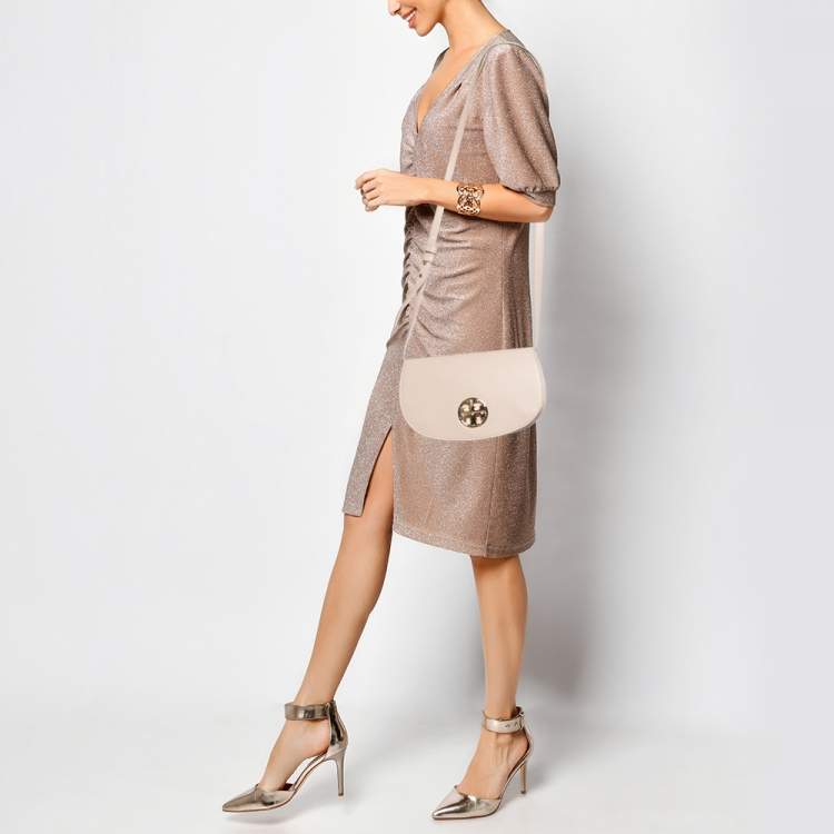 Pre Owned Tory Burch Pink Leather Britten Crossbody Bag