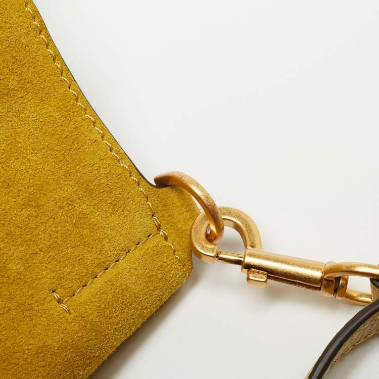 Pre Owned Tory Burch Yellow Leather and Suede McGraw Dragonfly Drawstring Bag