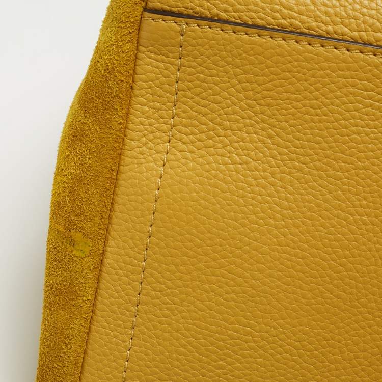 Pre Owned Tory Burch Yellow Leather and Suede McGraw Dragonfly Drawstring Bag