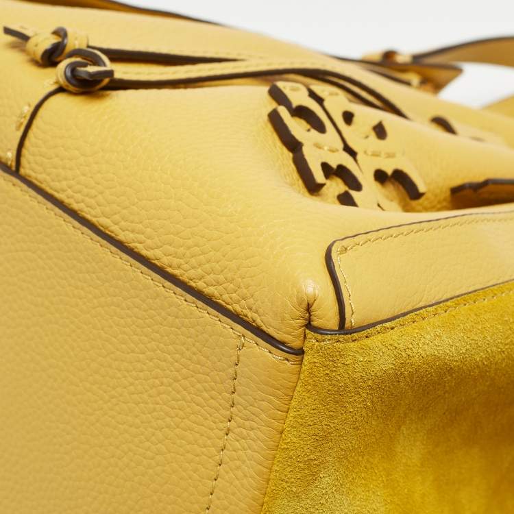 Pre Owned Tory Burch Yellow Leather and Suede McGraw Dragonfly Drawstring Bag