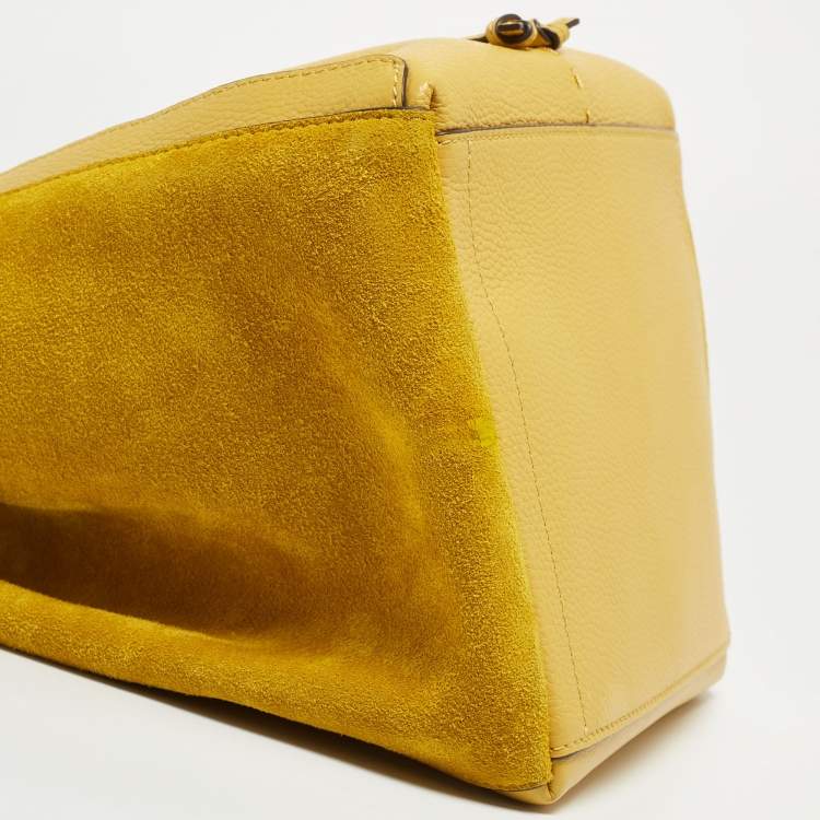 Pre Owned Tory Burch Yellow Leather and Suede McGraw Dragonfly Drawstring Bag