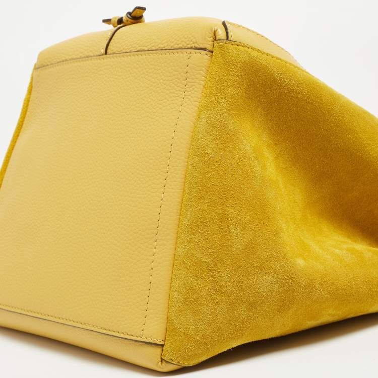 Pre Owned Tory Burch Yellow Leather and Suede McGraw Dragonfly Drawstring Bag