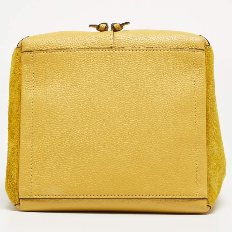 Pre Owned Tory Burch Yellow Leather and Suede McGraw Dragonfly Drawstring Bag
