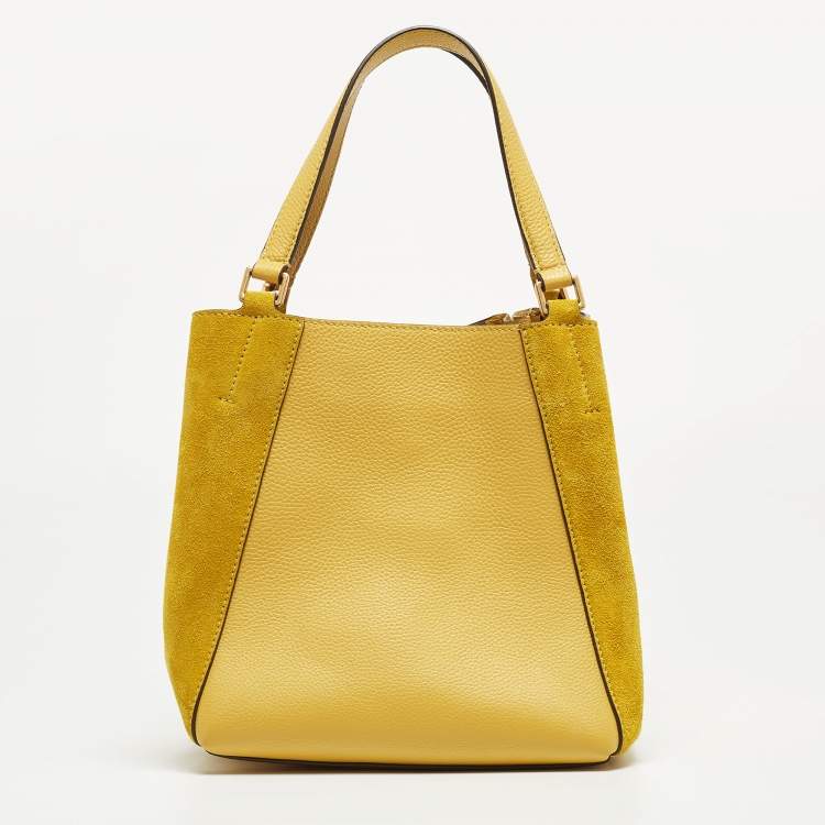 Pre Owned Tory Burch Yellow Leather and Suede McGraw Dragonfly Drawstring Bag