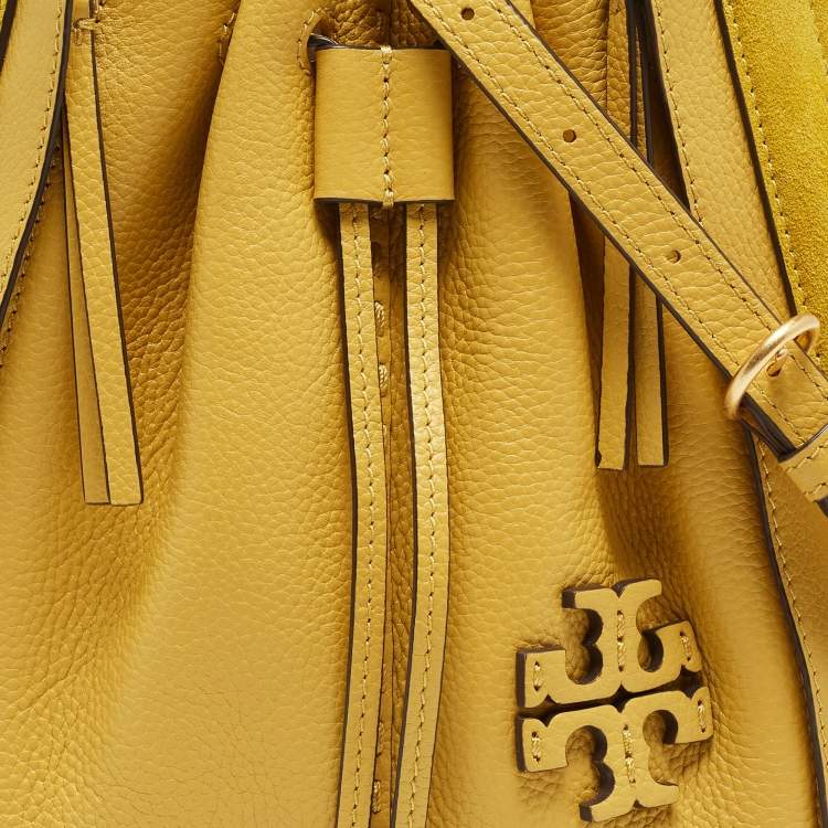 Pre Owned Tory Burch Yellow Leather and Suede McGraw Dragonfly Drawstring Bag