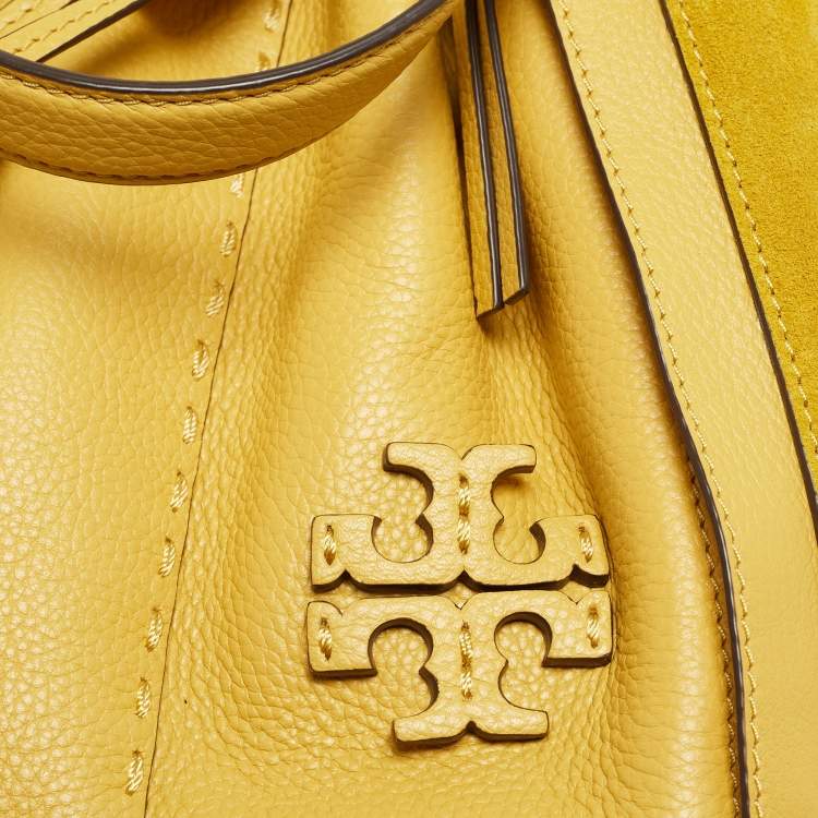 Pre Owned Tory Burch Yellow Leather and Suede McGraw Dragonfly Drawstring Bag