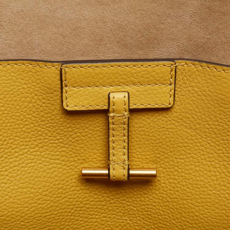 Pre Owned Tory Burch Yellow Leather and Suede McGraw Dragonfly Drawstring Bag