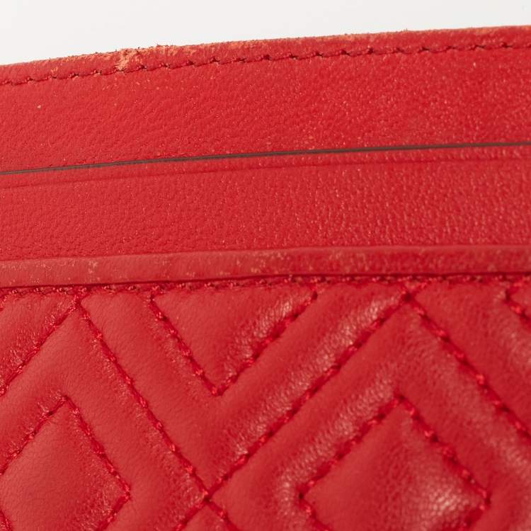 Pre Owned Tory Burch Red Quilted Leather Fleming Card Holder